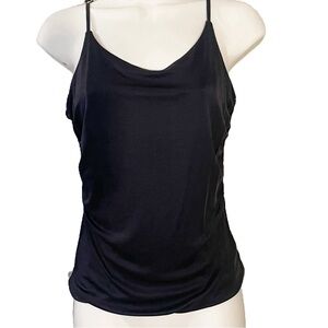 CARLISLE - 100% Silk Ruched Cami Tank - Navy - Medium